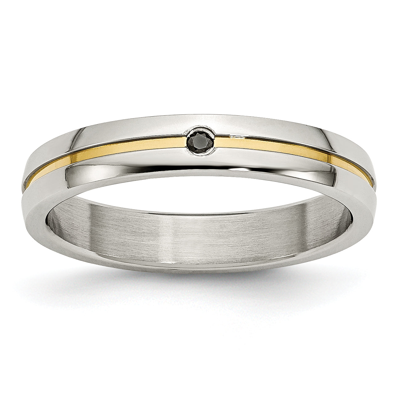 Stainless Steel Polished Yellow Ip Plated .025Pt. Diamond 4mm Band