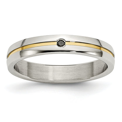Stainless Steel Polished Yellow Ip Plated .025Pt. Diamond 4mm Band