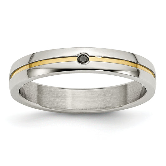 Stainless Steel Polished Yellow Ip Plated .025Pt. Diamond 4mm Band