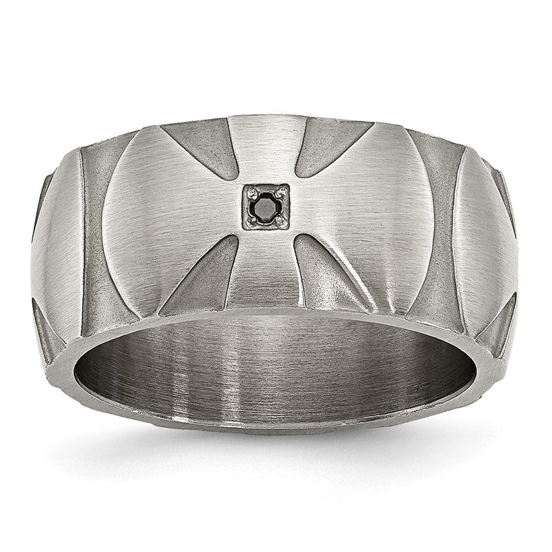 Stainless Steel Brushed .06Ct Black Diamond Cross 10mm Band