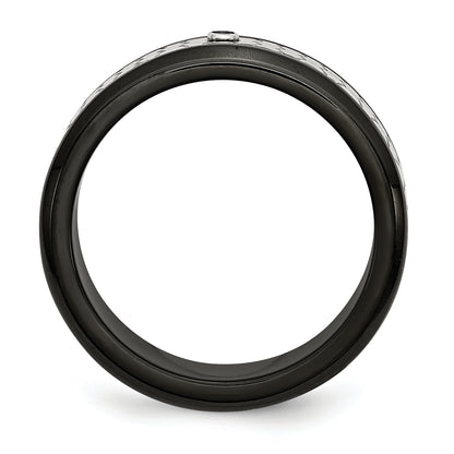 Stainless Steel Polished Brushed Black Ip Plated 2Pt. Diamond 8mm Band