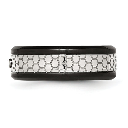 Stainless Steel Polished Brushed Black Ip Plated 2Pt. Diamond 8mm Band