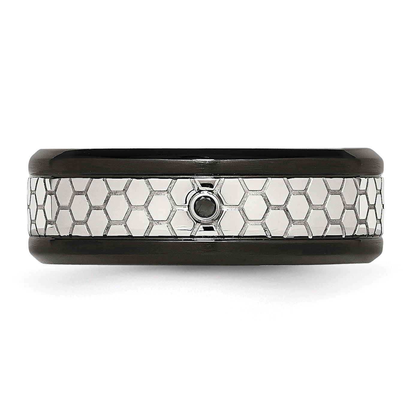 Stainless Steel Polished Brushed Black Ip Plated 2Pt. Diamond 8mm Band