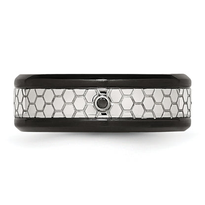 Stainless Steel Polished Brushed Black Ip Plated 2Pt. Diamond 8mm Band