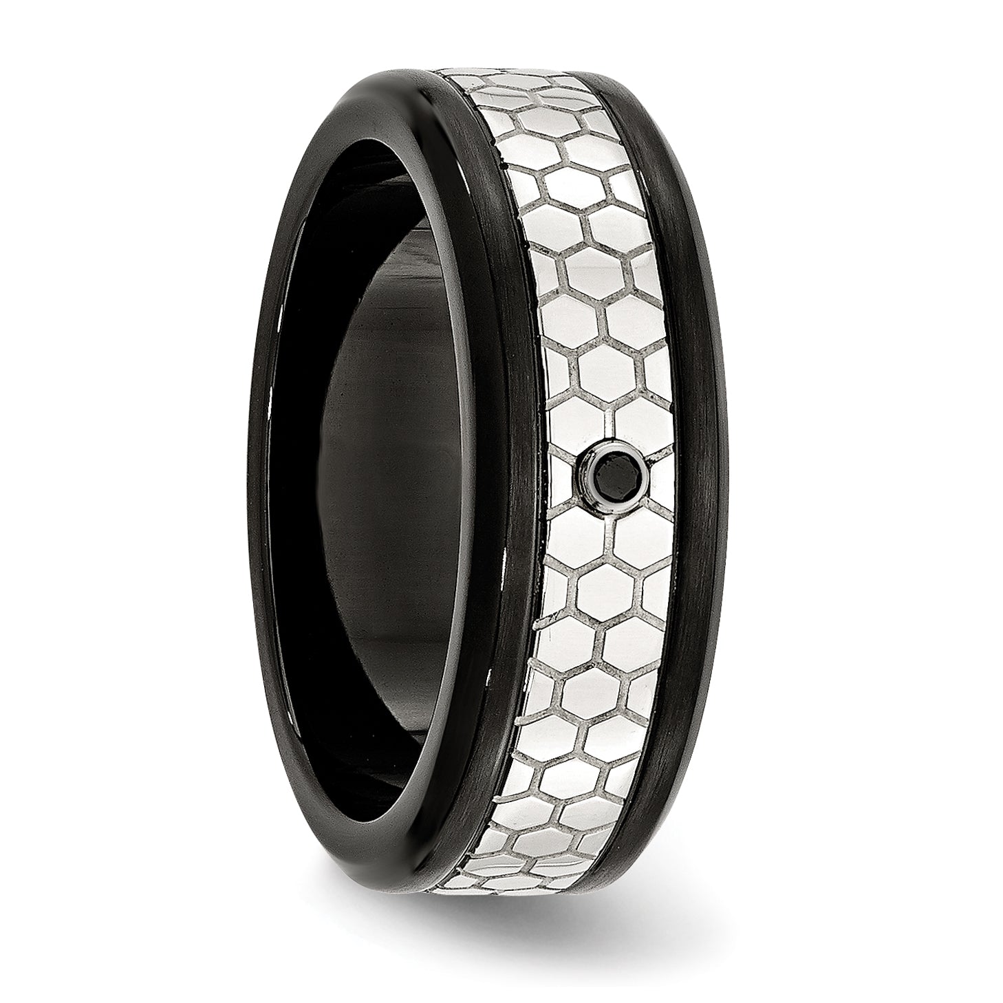 Stainless Steel Polished Brushed Black Ip Plated 2Pt. Diamond 8mm Band