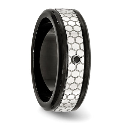 Stainless Steel Polished Brushed Black Ip Plated 2Pt. Diamond 8mm Band