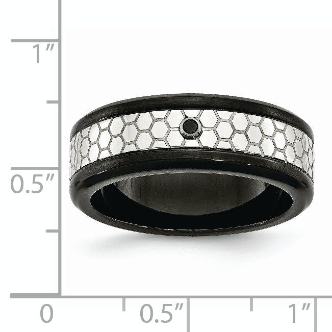 Stainless Steel Polished Brushed Black Ip Plated 2Pt. Diamond 8mm Band