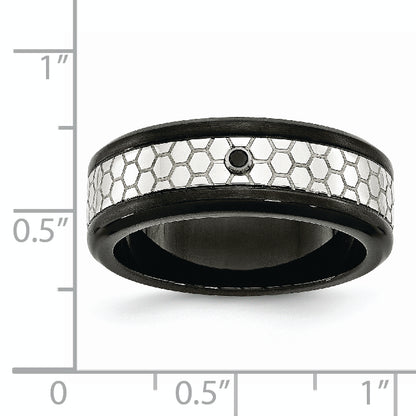 Stainless Steel Polished Brushed Black Ip Plated 2Pt. Diamond 8mm Band