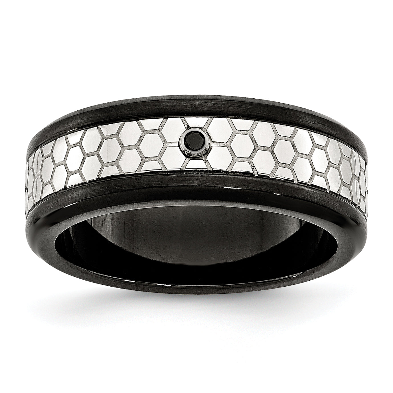 Stainless Steel Polished Brushed Black Ip Plated 2Pt. Diamond 8mm Band