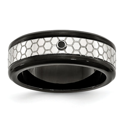 Stainless Steel Polished Brushed Black Ip Plated 2Pt. Diamond 8mm Band