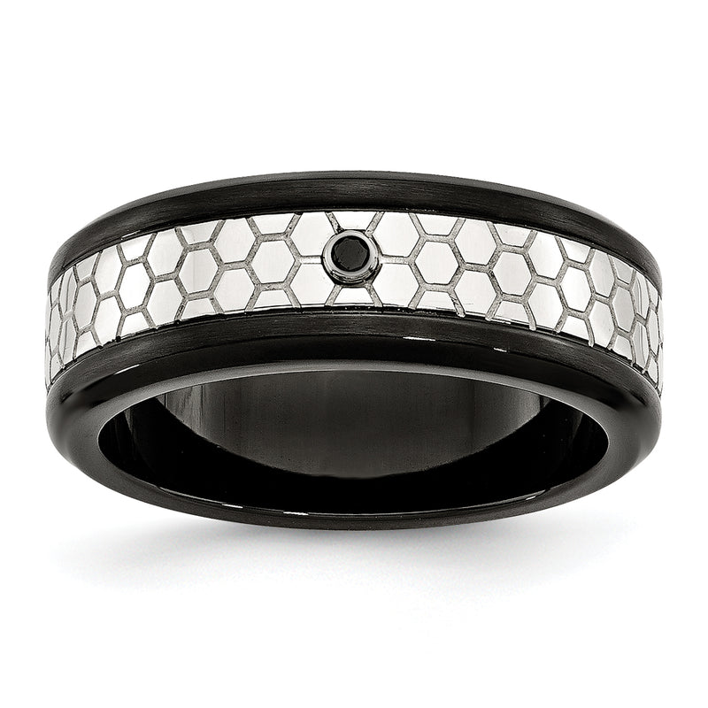Stainless Steel Polished Brushed Black Ip Plated 2Pt. Diamond 8mm Band