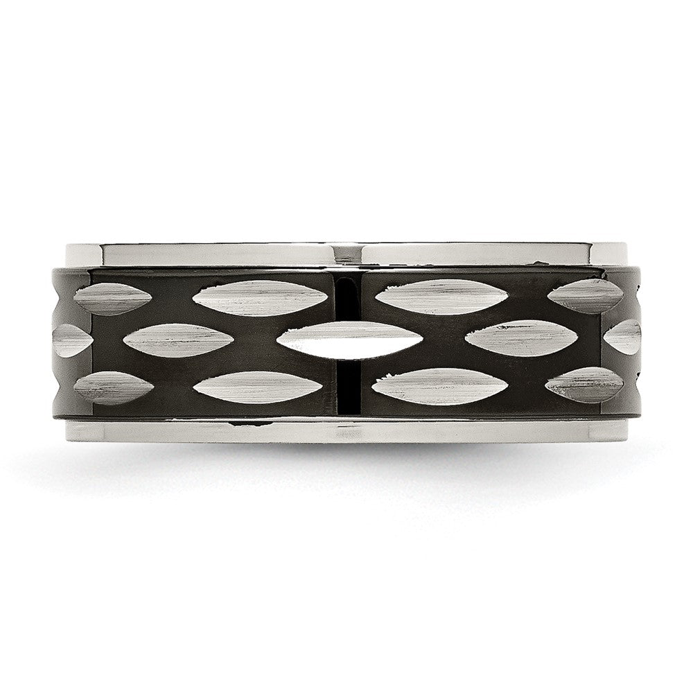 Stainless Steel Polished Black Ip Plated 8mm Grooved Band