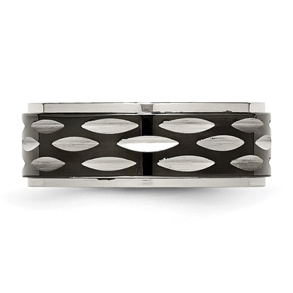 Stainless Steel Polished Black Ip Plated 8mm Grooved Band