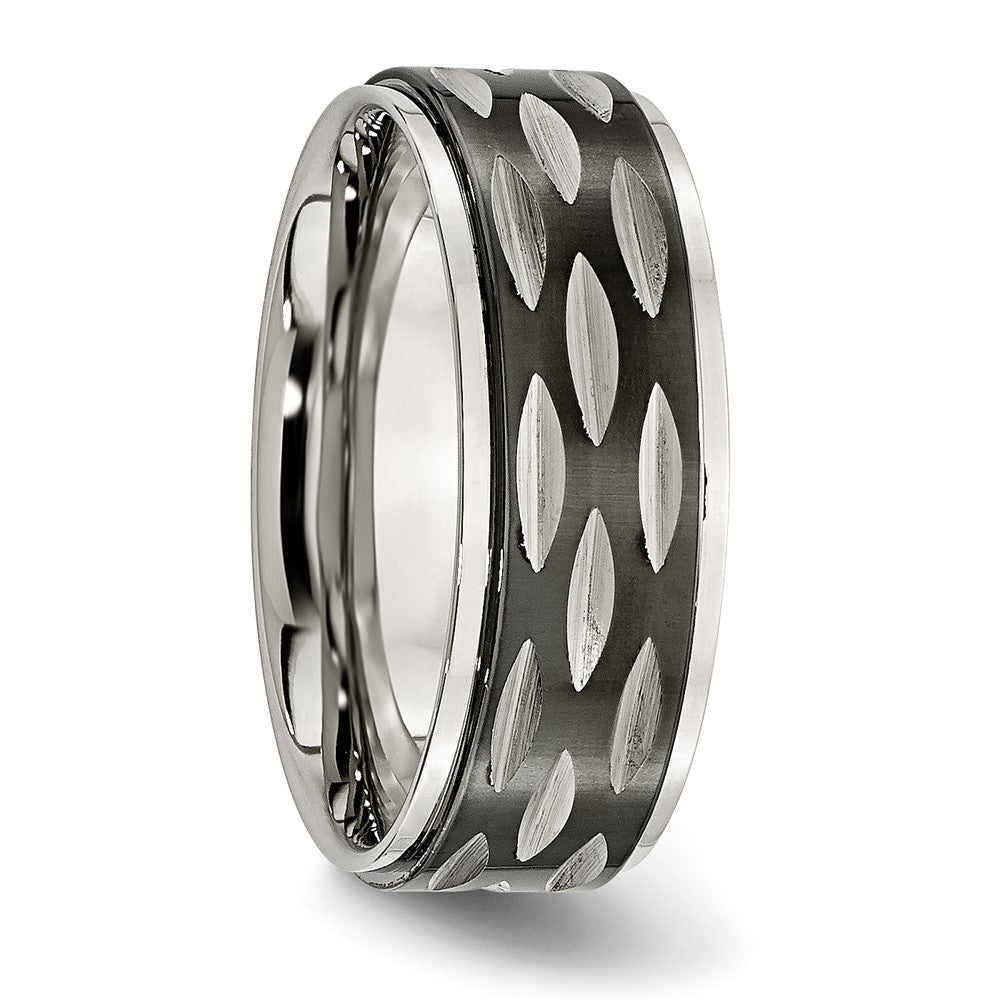 Stainless Steel Polished Black Ip Plated 8mm Grooved Band