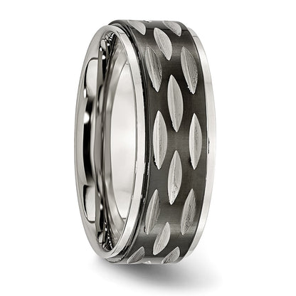 Stainless Steel Polished Black Ip Plated 8mm Grooved Band