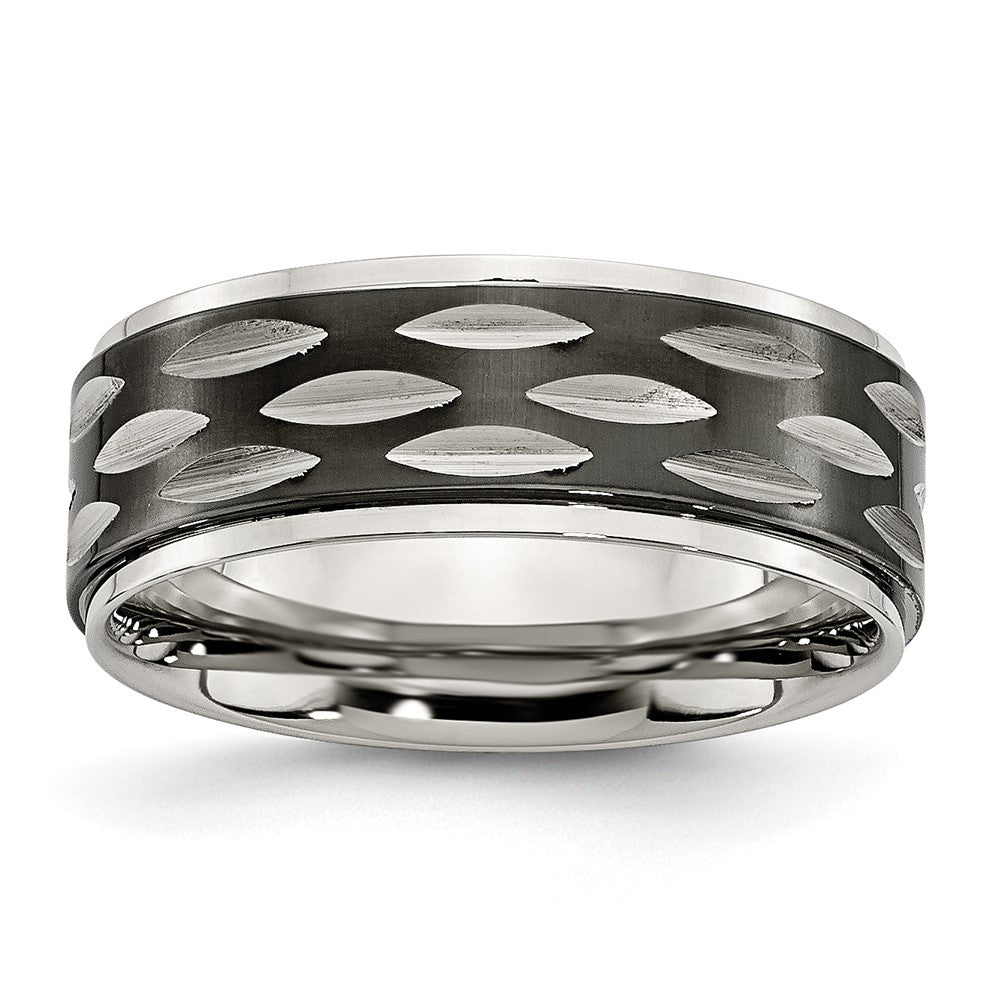 Stainless Steel Polished Black Ip Plated 8mm Grooved Band