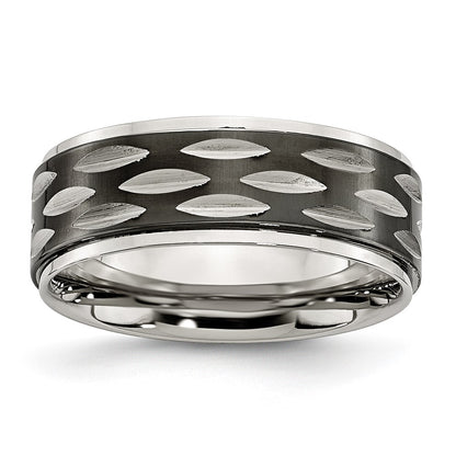 Stainless Steel Polished Black Ip Plated 8mm Grooved Band