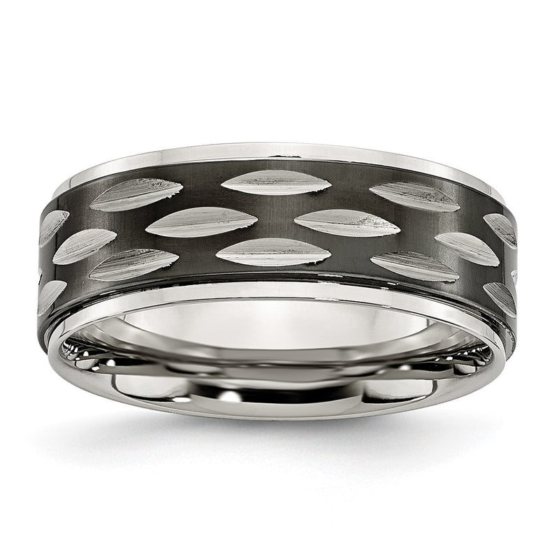 Stainless Steel Polished Black Ip Plated 8mm Grooved Band