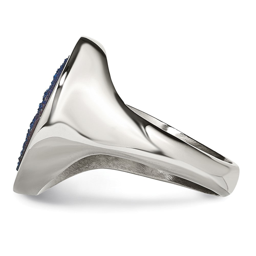 Stainless Steel Polished With Blue Druzy Stone Ring (Size 6 Only)
