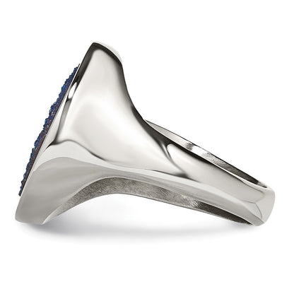 Stainless Steel Polished With Blue Druzy Stone Ring (Size 6 Only)