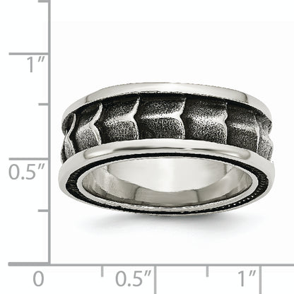 Stainless Steel Polished And Antiqued 9mm Band (Size 12 Only)