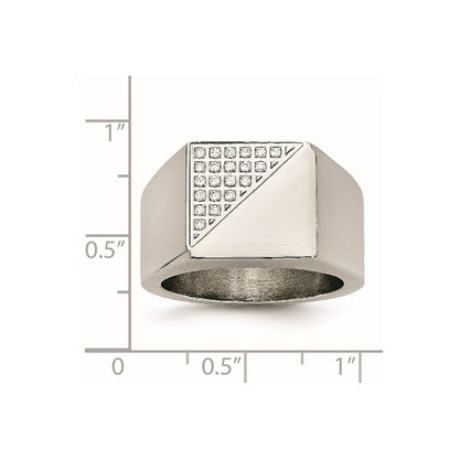 Stainless Steel Polished With Crystal Signet Ring