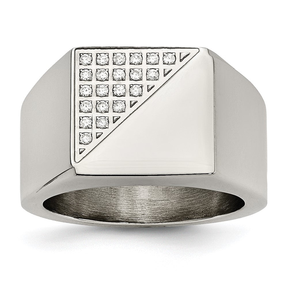 Stainless Steel Polished With Crystal Signet Ring