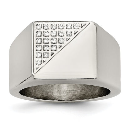 Stainless Steel Polished With Crystal Signet Ring