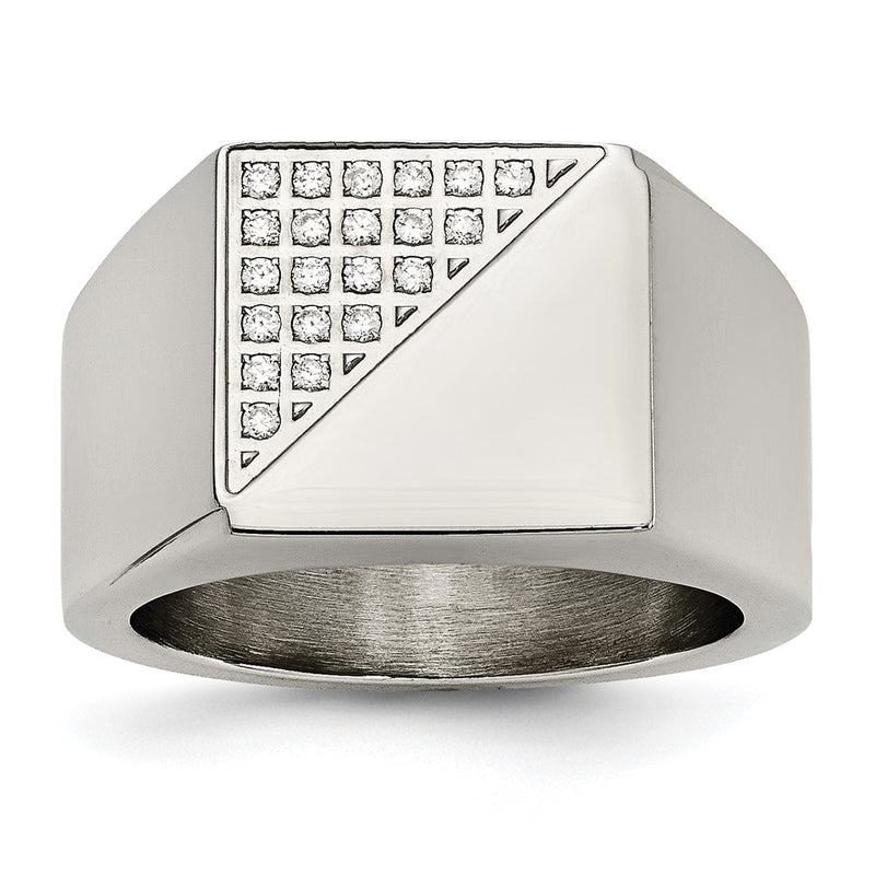 Stainless Steel Polished With Crystal Signet Ring