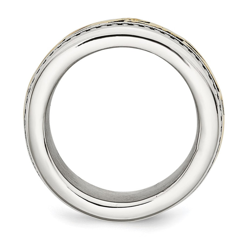 Stainless Steel Antiqued And Polished Yellow Ip Plated 13.25mm Band