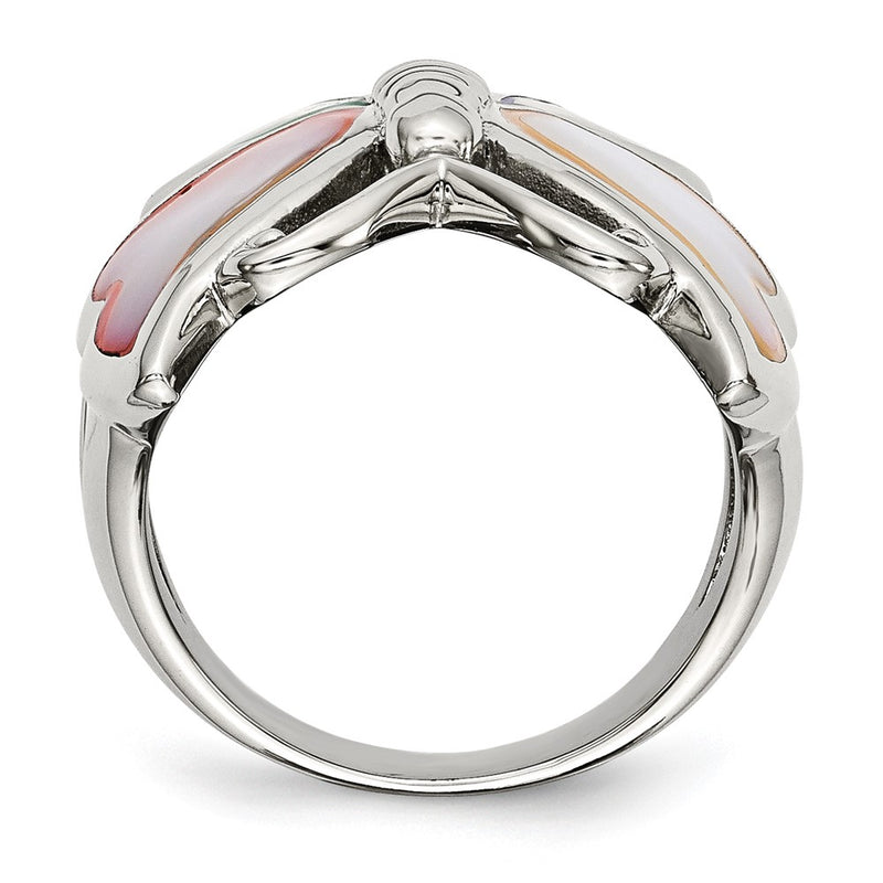 Stainless Steel Polished And Enameled Shell Butterfly Ring (Size 9 Only)