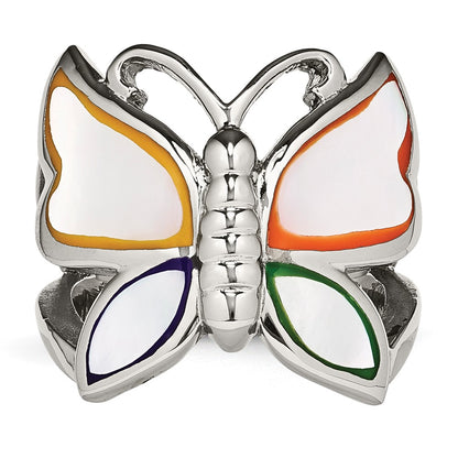 Stainless Steel Polished And Enameled Shell Butterfly Ring (Size 9 Only)