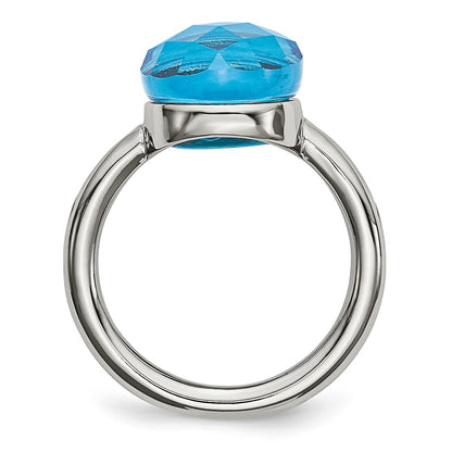 Stainless Steel Polished Blue Glass Ring (Size 9 Only)