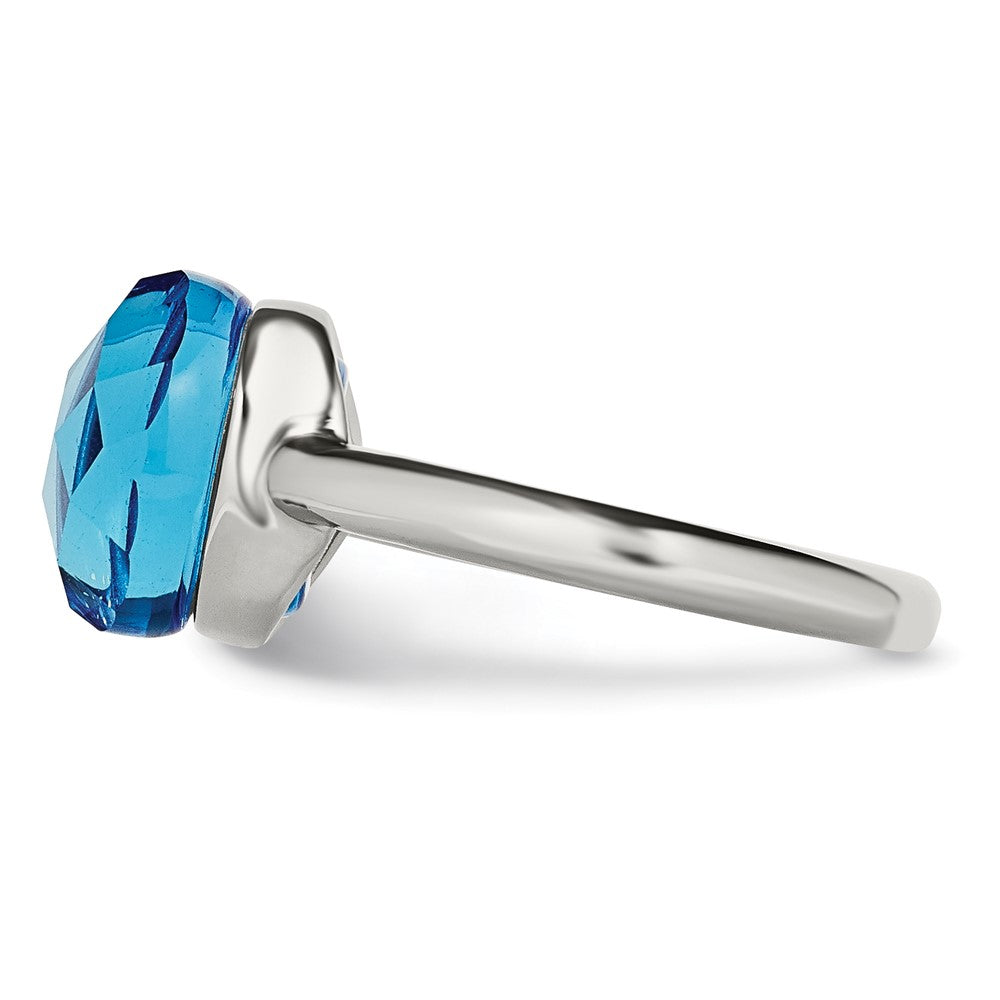 Stainless Steel Polished Blue Glass Ring (Size 9 Only)
