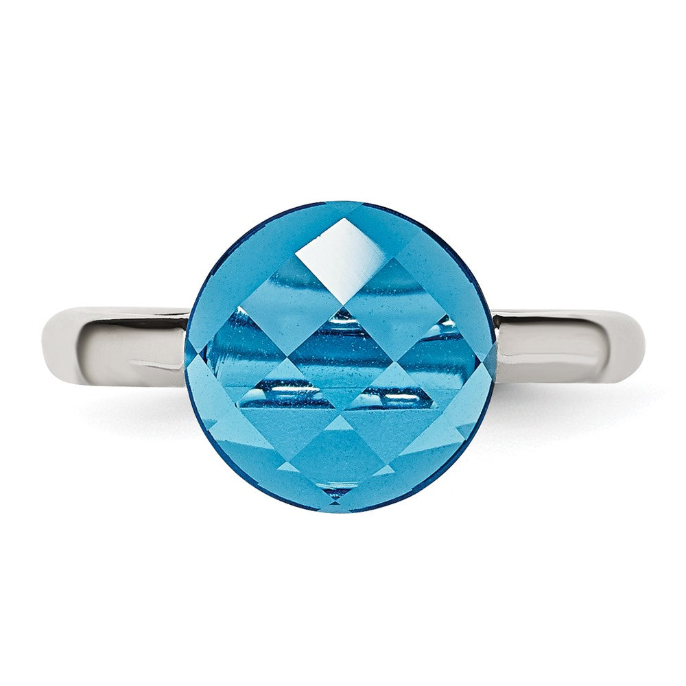 Stainless Steel Polished Blue Glass Ring (Size 9 Only)