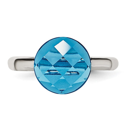 Stainless Steel Polished Blue Glass Ring (Size 9 Only)