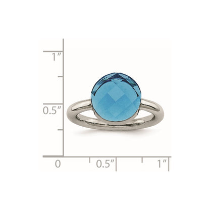 Stainless Steel Polished Blue Glass Ring (Size 9 Only)