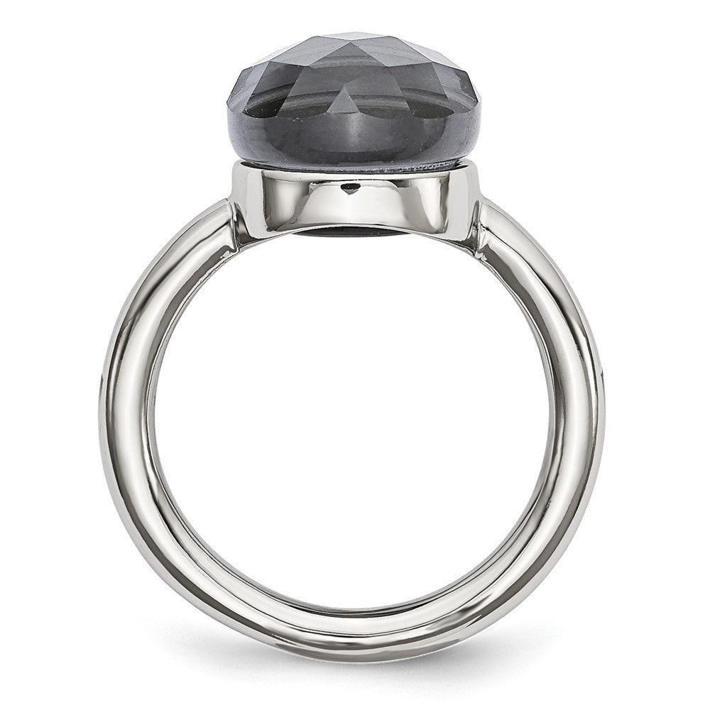 Stainless Steel Polished Grey Glass Ring (Size 5 Only)