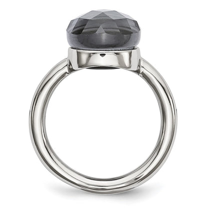 Stainless Steel Polished Grey Glass Ring (Size 5 Only)