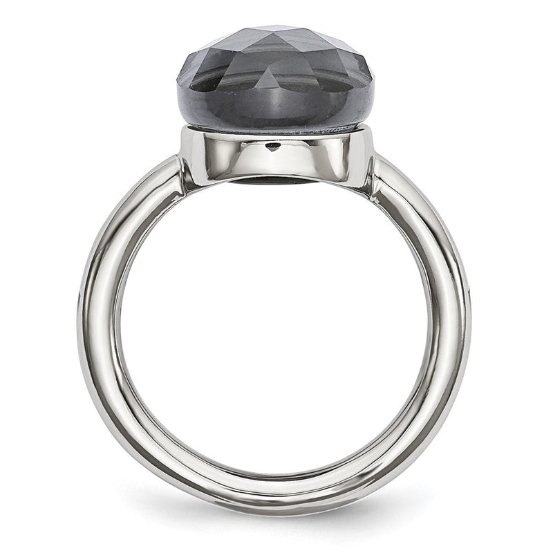Stainless Steel Polished Grey Glass Ring (Size 5 Only)