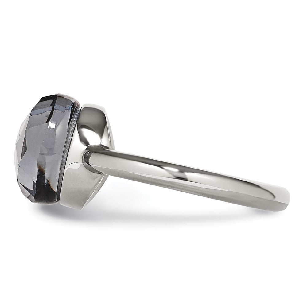 Stainless Steel Polished Grey Glass Ring (Size 5 Only)