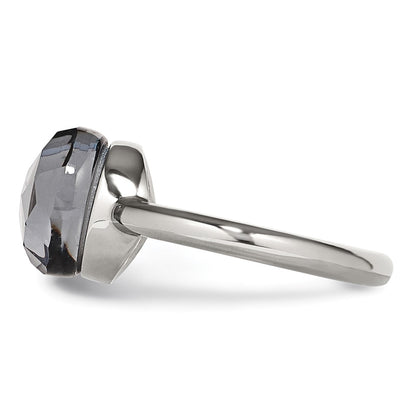 Stainless Steel Polished Grey Glass Ring (Size 5 Only)