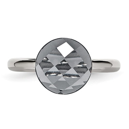 Stainless Steel Polished Grey Glass Ring (Size 5 Only)