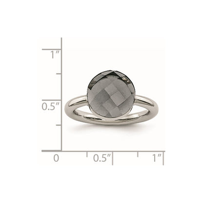 Stainless Steel Polished Grey Glass Ring (Size 5 Only)