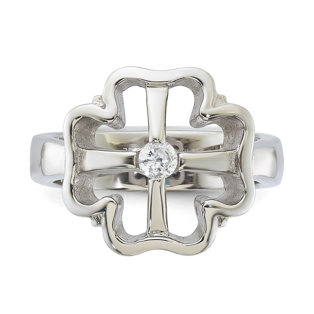 Stainless Steel Cz Clover Ring (Size 7 Only)