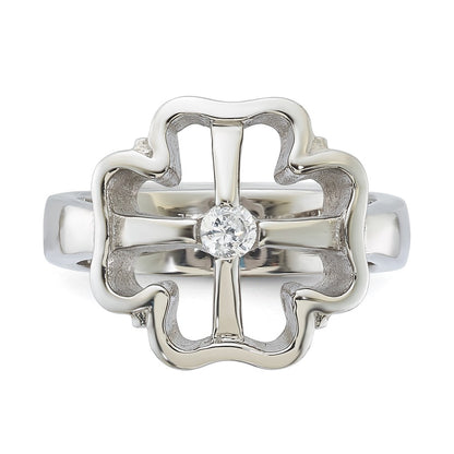 Stainless Steel Cz Clover Ring (Size 7 Only)