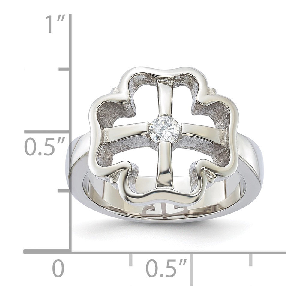 Stainless Steel Cz Clover Ring (Size 7 Only)