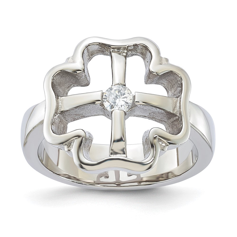 Stainless Steel Cz Clover Ring (Size 7 Only)