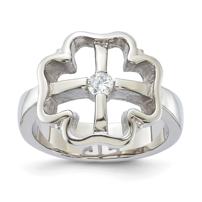 Stainless Steel Cz Clover Ring (Size 7 Only)