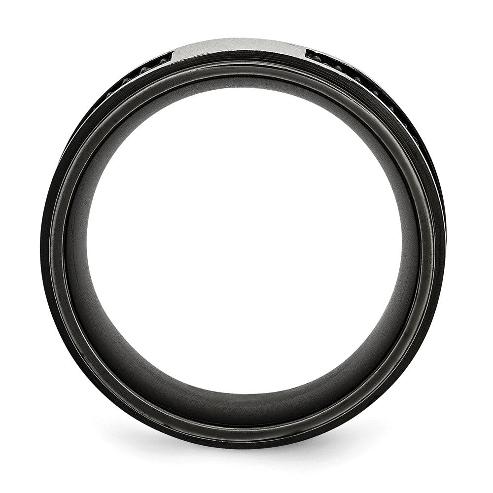 Stainless Steel Polished Black Ip Plated Rubber Inlay 10mm Band